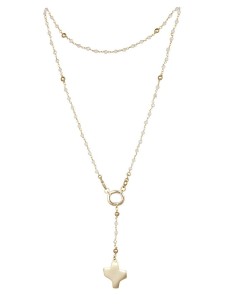 Crystal Rosary Necklace - White - Metal Gold