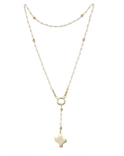 Crystal Rosary Necklace - White - Metal Gold