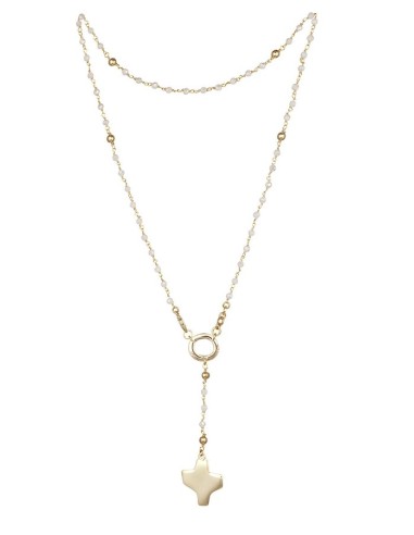 Crystal Rosary Necklace - White - Metal Gold