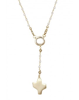 Crystal Rosary Necklace - White - Metal Gold