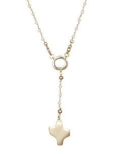 Crystal Rosary Necklace - White - Metal Gold