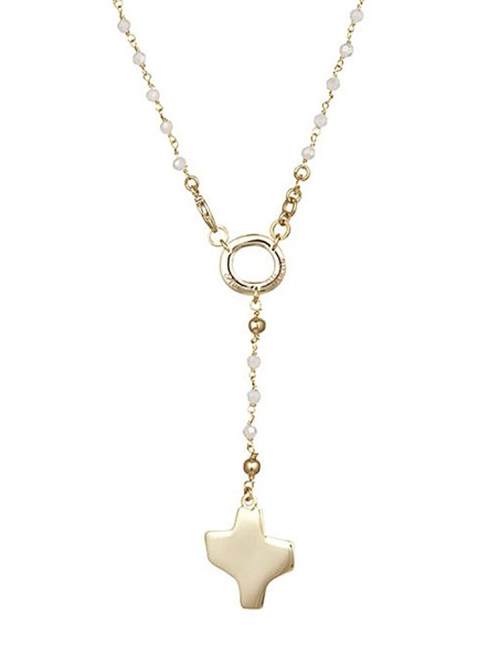 Crystal Rosary Necklace - White - Metal Gold Crystal Rosary Necklace - White - Metal Gold