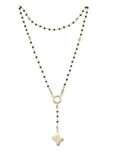 Crystal Rosary Necklace - Black - Metal Gold