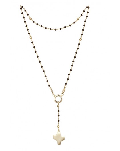 Crystal Rosary Necklace - Black - Metal Gold