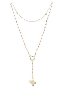 Crystal Rosary Necklace - Pink - Metal Gold