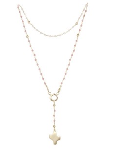 Crystal Rosary Necklace - Pink - Metal Gold Crystal Rosary Necklace - Pink - Metal Gold