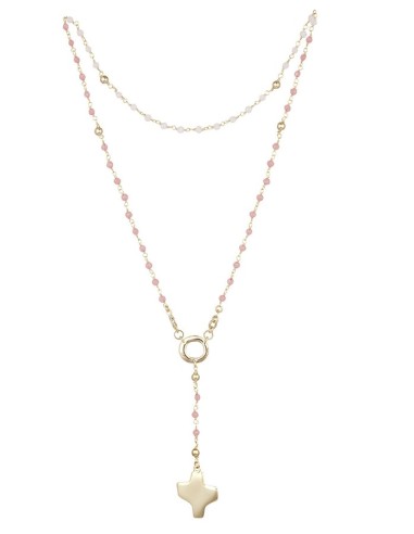 Crystal Rosary Necklace - Pink - Metal Gold