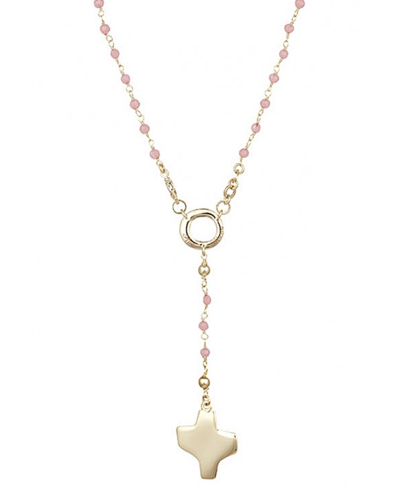 Crystal Rosary Necklace - Pink - Metal Gold