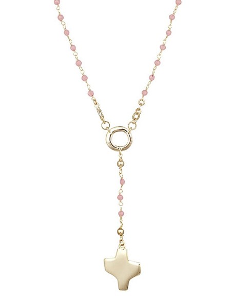 Crystal Rosary Necklace - Pink - Metal Gold