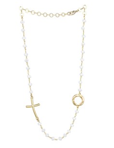 Crystal Necklace with design Crucifix and center - White - Metal Gold Crystal Necklace with design Crucifix and center - White - Metal Gold
