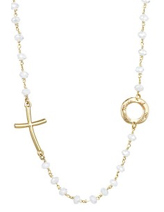Crystal Necklace with design Crucifix and center - White - Metal Gold Crystal Necklace with design Crucifix and center - White - Metal Gold