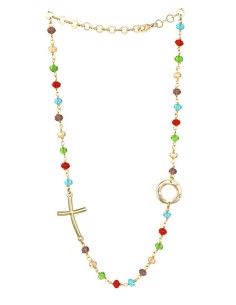 Crystal Necklace with design Crucifix and center - Multicolor - Metal Gold Crystal Necklace with design Crucifix and center - Multicolor - Metal Gold
