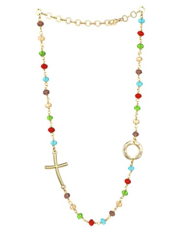 Crystal Necklace with design Crucifix and center - Multicolor - Metal Gold