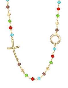Crystal Necklace with design Crucifix and center - Multicolor - Metal Gold Crystal Necklace with design Crucifix and center - Multicolor - Metal Gold