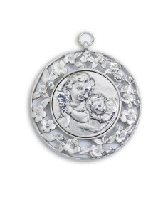 Sterling Silver Sleeping Angel with Flowers Frame Cradle Medallion