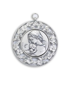 Sterling Silver Sleeping Jesus with Flowers Frame Cradle Medallion