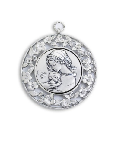 Sterling Silver Sleeping Jesus with Flowers Frame Cradle Medallion