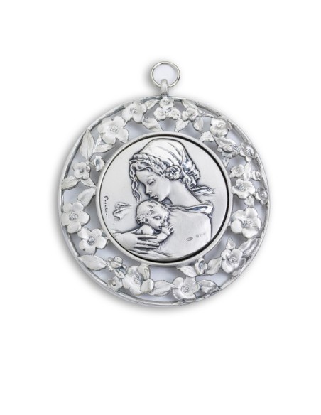 Sterling Silver Sleeping Jesus with Flowers Frame Cradle Medallion