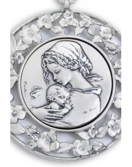 Sterling Silver Sleeping Jesus with Flowers Frame Cradle Medallion