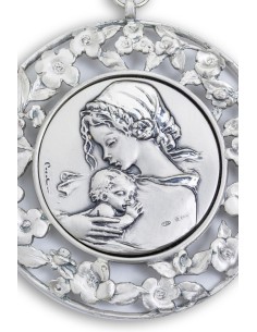 Sterling Silver Sleeping Jesus with Flowers Frame Cradle Medallion