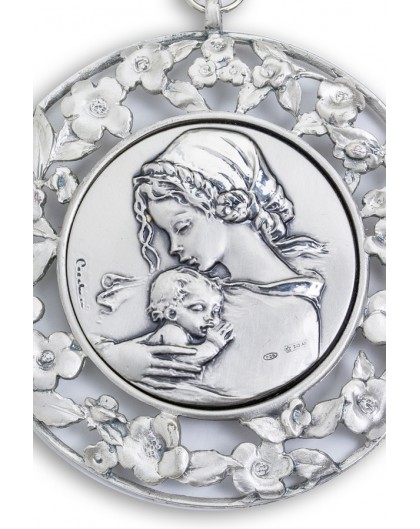 Sterling Silver Sleeping Jesus with Flowers Frame Cradle Medallion