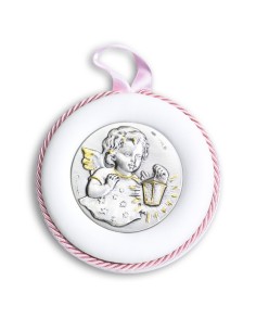 Sterling Silver Pink Guardian Angel with light Cradle Medallion