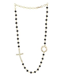 Crystal Necklace with design Crucifix and center - White - Metal Gold