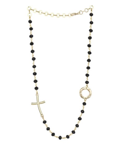 Crystal Necklace with design Crucifix and center - White - Metal Gold