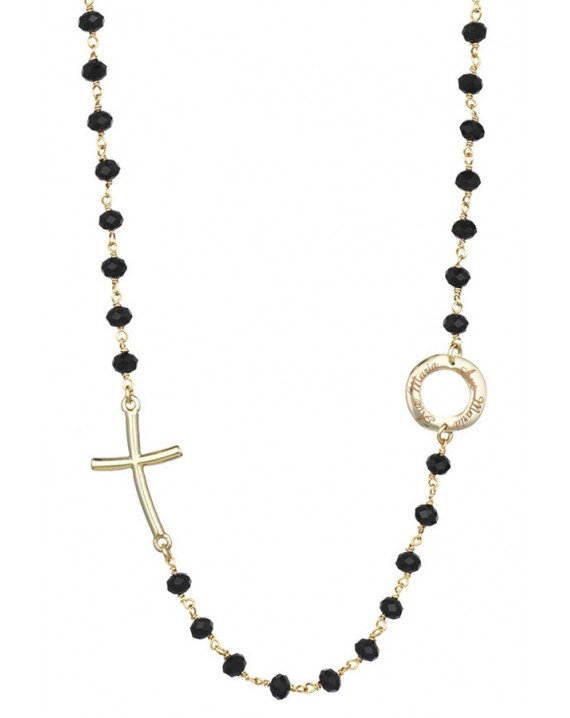 Crystal Necklace with design Crucifix and center - White - Metal Gold