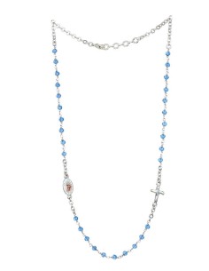 Crystal  Necklace with Crucifix with strass - Light Blue - Metal Silver