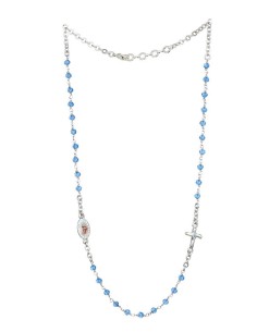 Crystal  Necklace with Crucifix with strass - Light Blue - Metal Silver 2