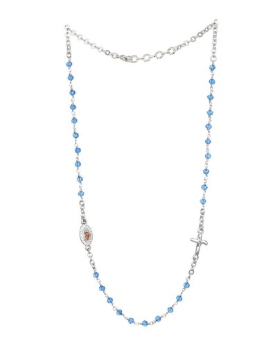 Crystal  Necklace with Crucifix with strass - Light Blue - Metal Silver