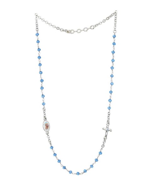 Crystal  Necklace with Crucifix with strass - Light Blue - Metal Silver Crystal  Necklace with Crucifix with strass - Light Blue - Metal Silver