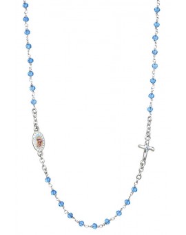 Crystal  Necklace with Crucifix with strass - Light Blue - Metal Silver