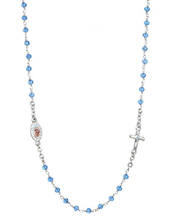 Crystal  Necklace with Crucifix with strass - Light Blue - Metal Silver