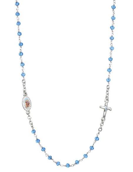 Crystal  Necklace with Crucifix with strass - Light Blue - Metal Silver Crystal  Necklace with Crucifix with strass - Light Blue - Metal Silver