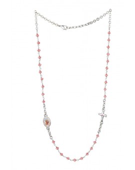 Crystal  Necklace with Crucifix with strass -Pink - Metal Silver