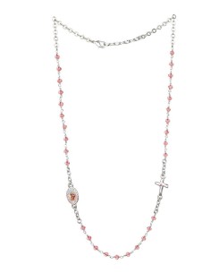 Crystal  Necklace with Crucifix with strass -Pink - Metal Silver