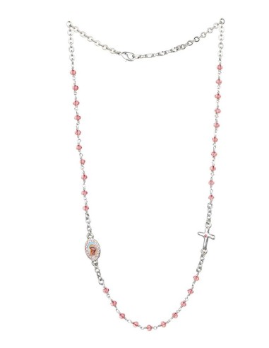 Crystal  Necklace with Crucifix with strass -Pink - Metal Silver