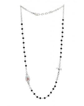 Crystal  Necklace with Crucifix with strass - Black - Metal Silver
