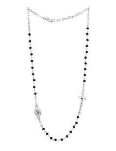 Crystal Necklace with Crucifix with strass - Black - Metal Silver Crystal Necklace with Crucifix with strass - Black - Metal Silver