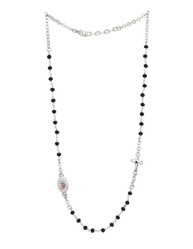 Crystal  Necklace with Crucifix with strass - Black - Metal Silver