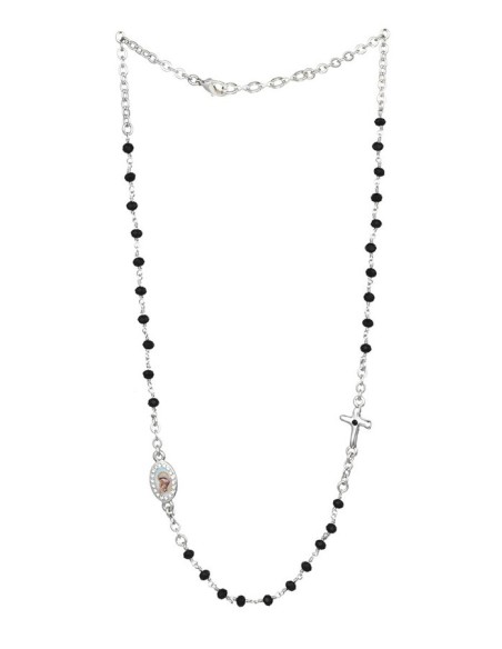 Crystal  Necklace with Crucifix with strass - Black - Metal Silver