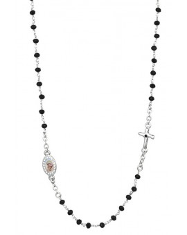 Crystal  Necklace with Crucifix with strass - Black - Metal Silver