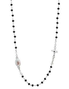 Crystal  Necklace with Crucifix with strass - Black - Metal Silver