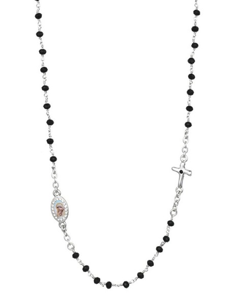 Crystal  Necklace with Crucifix with strass - Black - Metal Silver