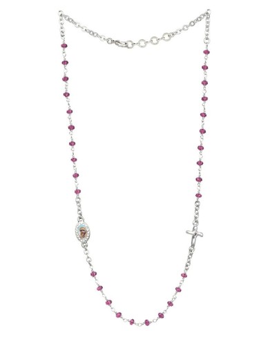 Crystal  Necklace with Crucifix with strass - Amethist - Metal Silver