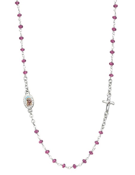 Crystal Necklace with Crucifix with strass - Amethist - Metal Silver Crystal Necklace with Crucifix with strass - Amethist - Metal Silver