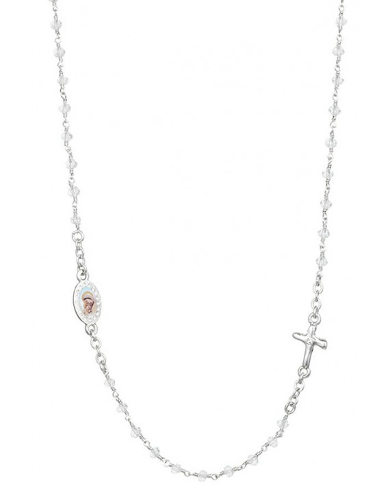 Crystal  Necklace with Crucifix with strass - Clear Crystal - Metal Silver