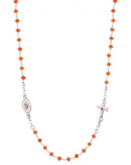Crystal  Necklace with Crucifix with strass - Orange - Metal Silver